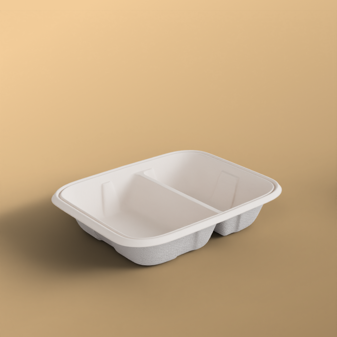 750 ml 2 cp rectangle container - Biodegradable sugarcane bagasse container with lid