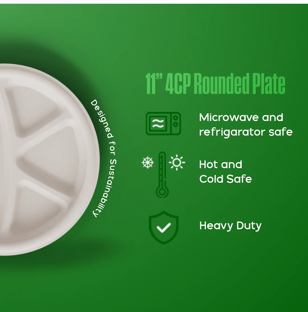 11 inch 4 cp round plate - Biodegradable sugarcane bagasse plate