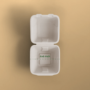 6x6 clamshell - Biodegradable sugarcane bagasse clamshell