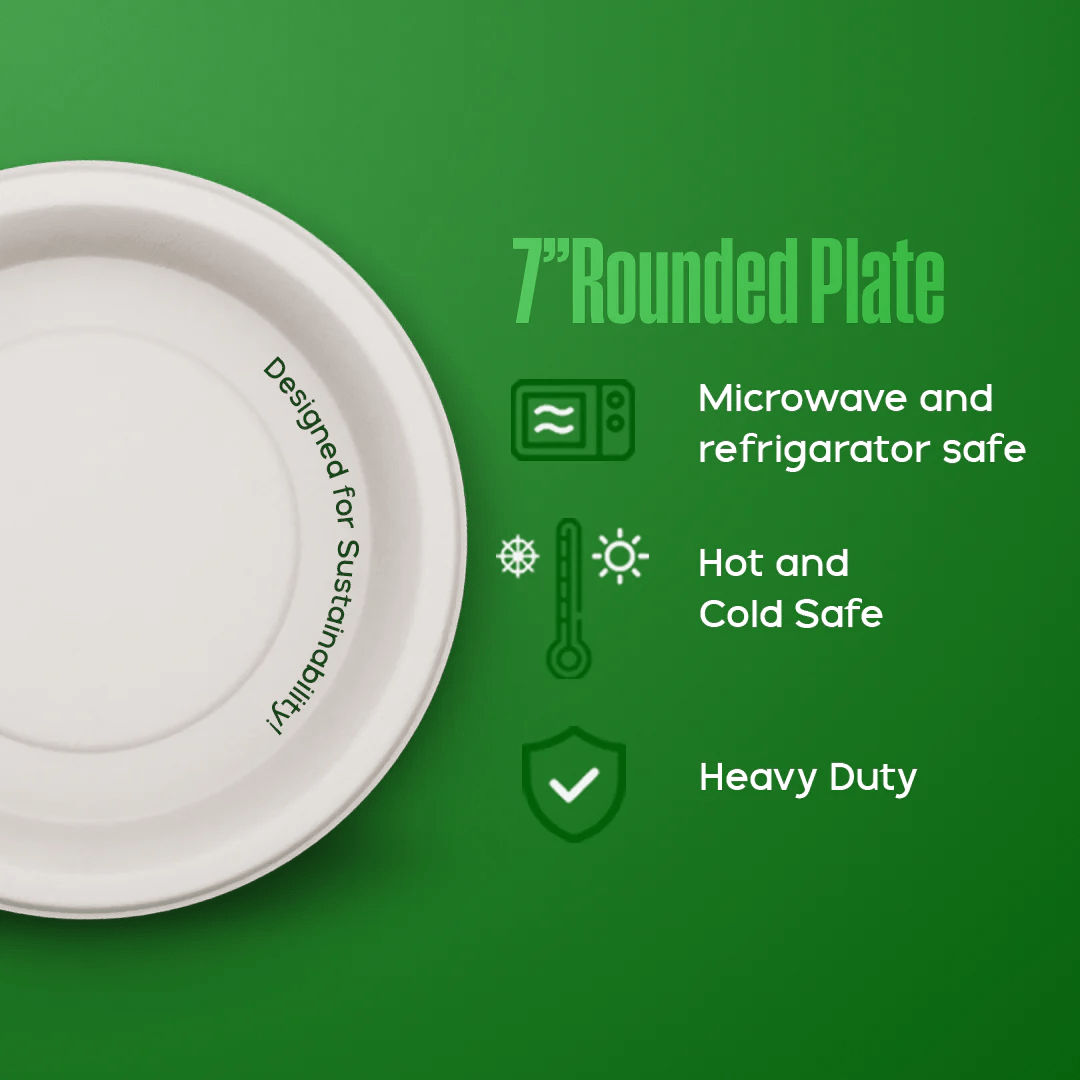 7 Inch Round Plate - Biodegradable sugarcane bagasse plate