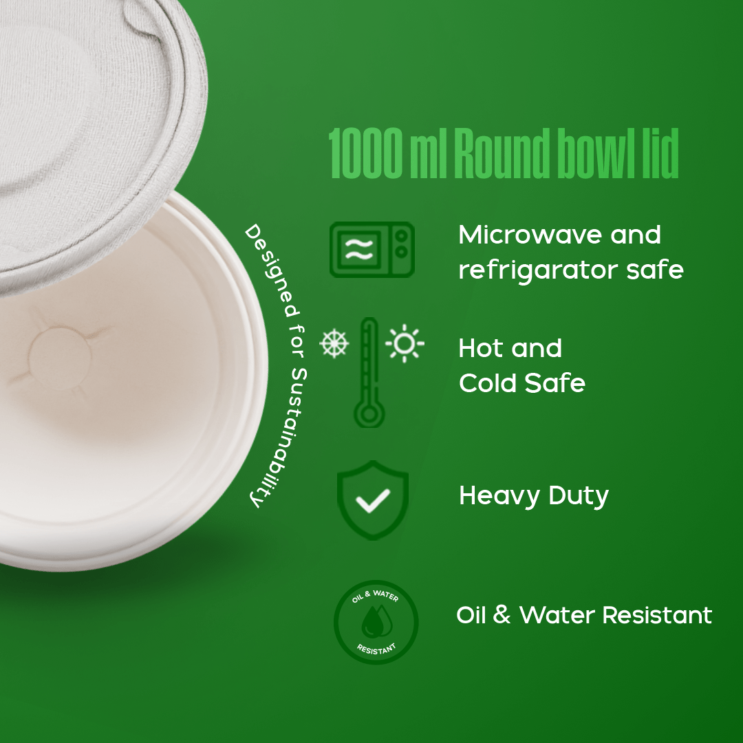 1000 ml bowl - Biodegradable sugarcane bagasse container with lid