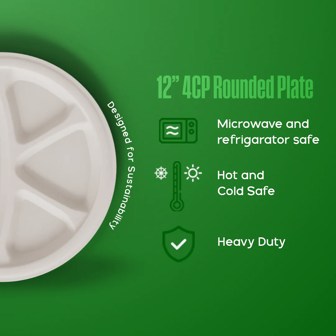 12 inch 4 cp round plate - Biodegradable sugarcane bagasse plate