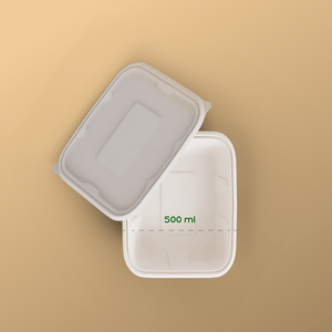 500 ml rectangle container - Biodegradable sugarcane bagasse container with lid