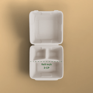 9x9 3 cp - Biodegradable sugarcane bagasse clamshell