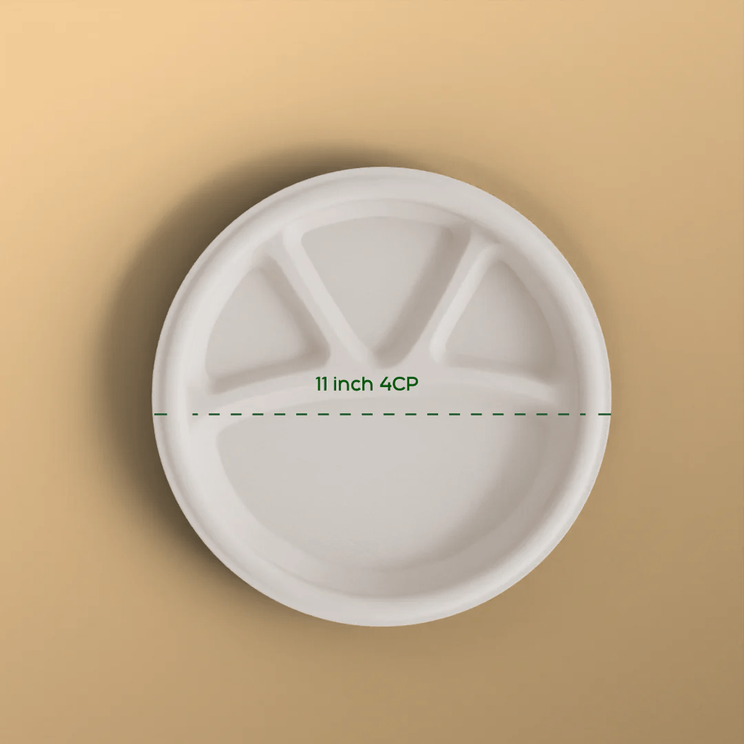 11 inch 4 cp round plate - Biodegradable sugarcane bagasse plate