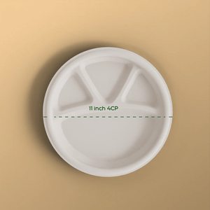 11 inch 4 cp round plate - Biodegradable sugarcane bagasse plate