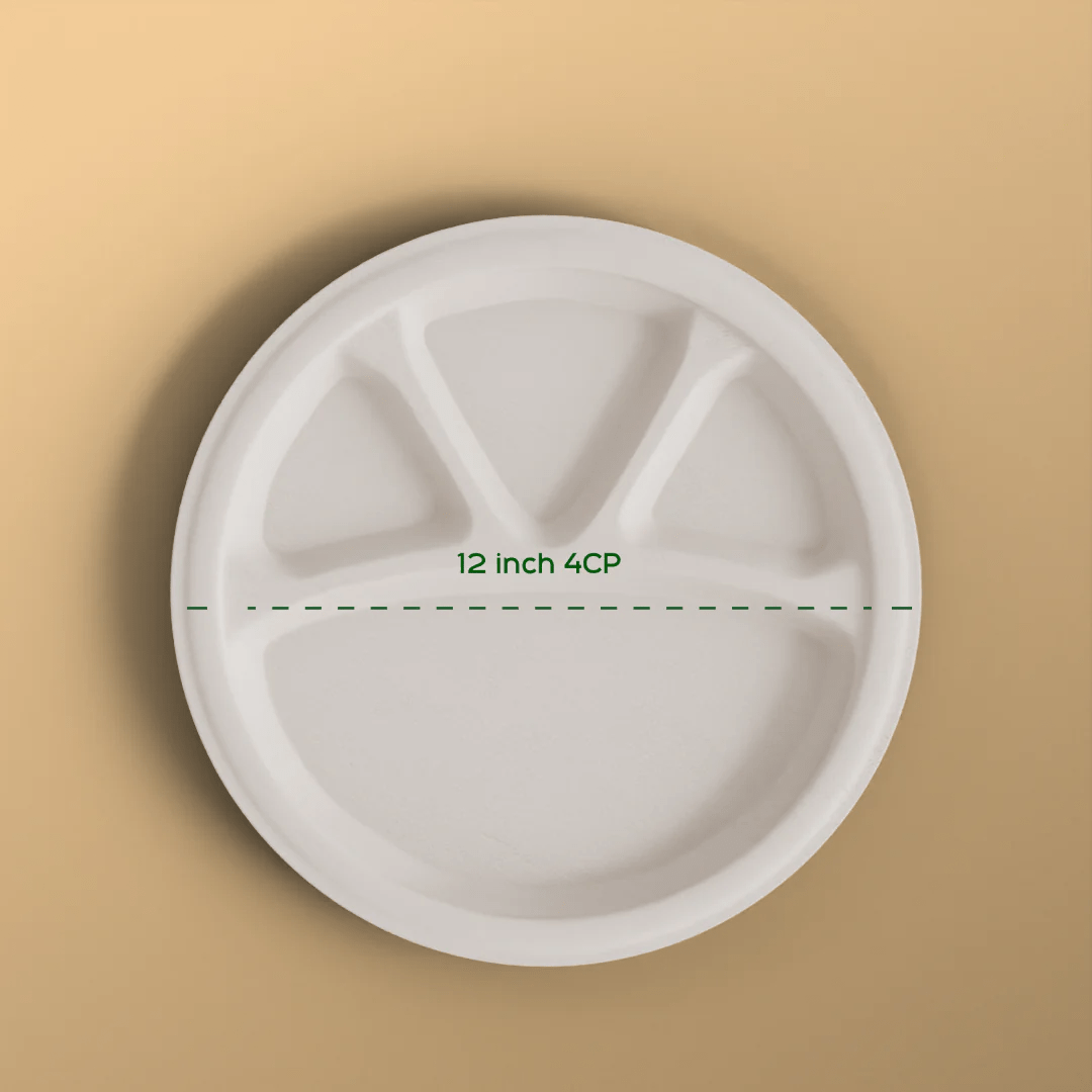 12 inch 4 cp round plate - Biodegradable sugarcane bagasse plate