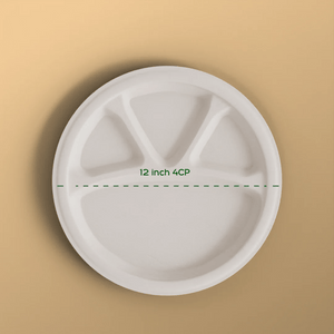 12 inch 4 cp round plate - Biodegradable sugarcane bagasse plate