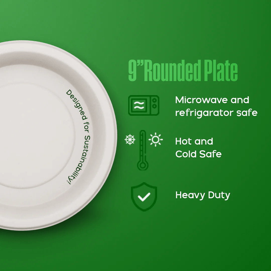 9 Inch Round Plate - Biodegradable sugarcane bagasse plate