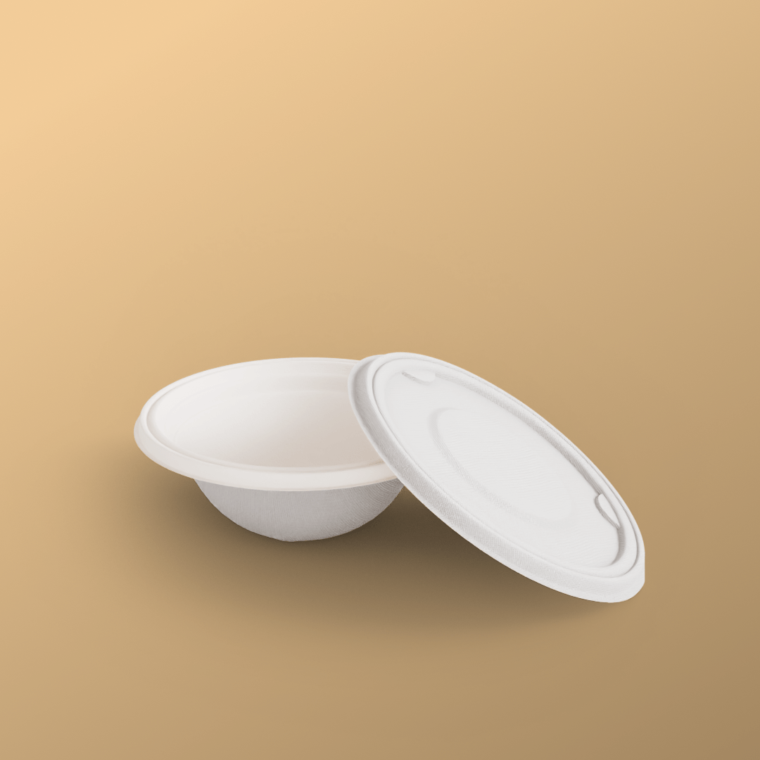 500 ml bowl - Biodegradable sugarcane bagasse container with lid