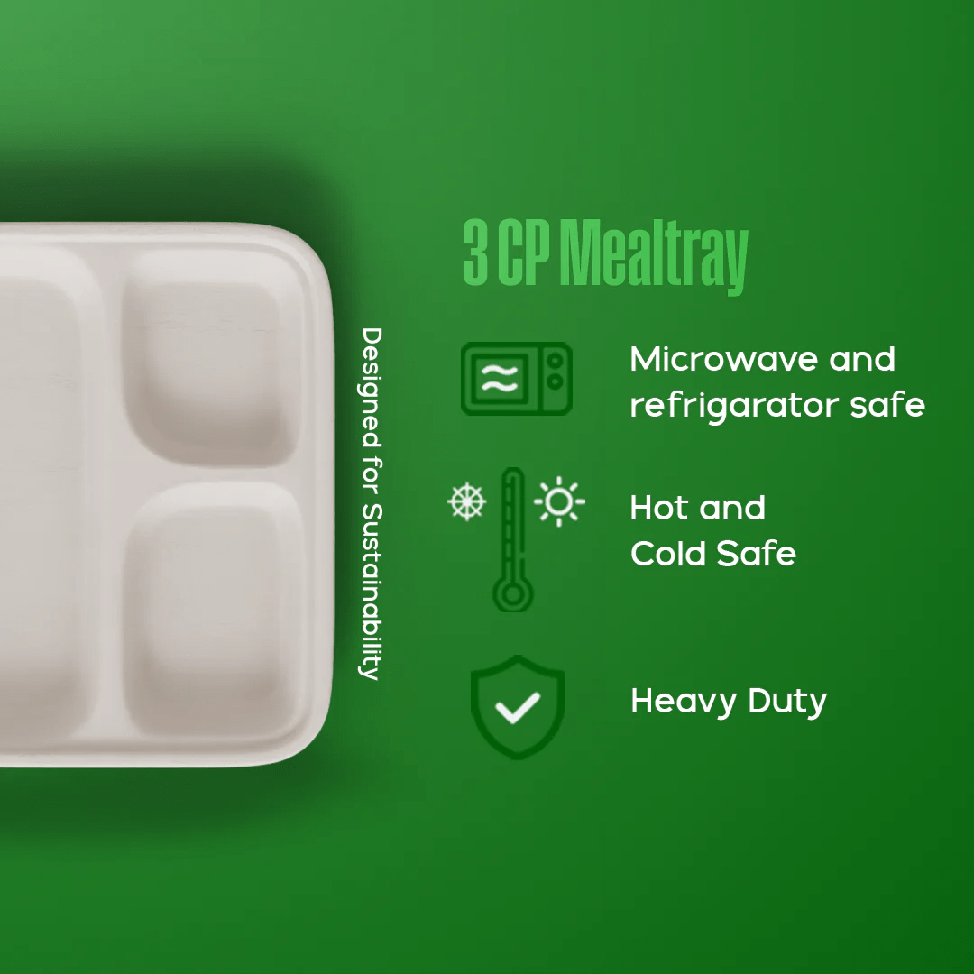 3 cp meal tray - Biodegradable sugarcane bagasse meal tray