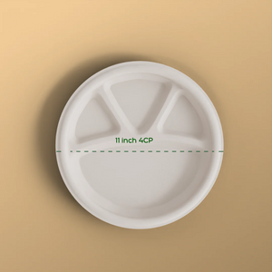 Sugarcane Disposable Plates, Bagasse Round Plate, Disposable Plates, 11'4 Compartment Disposable Plate, 