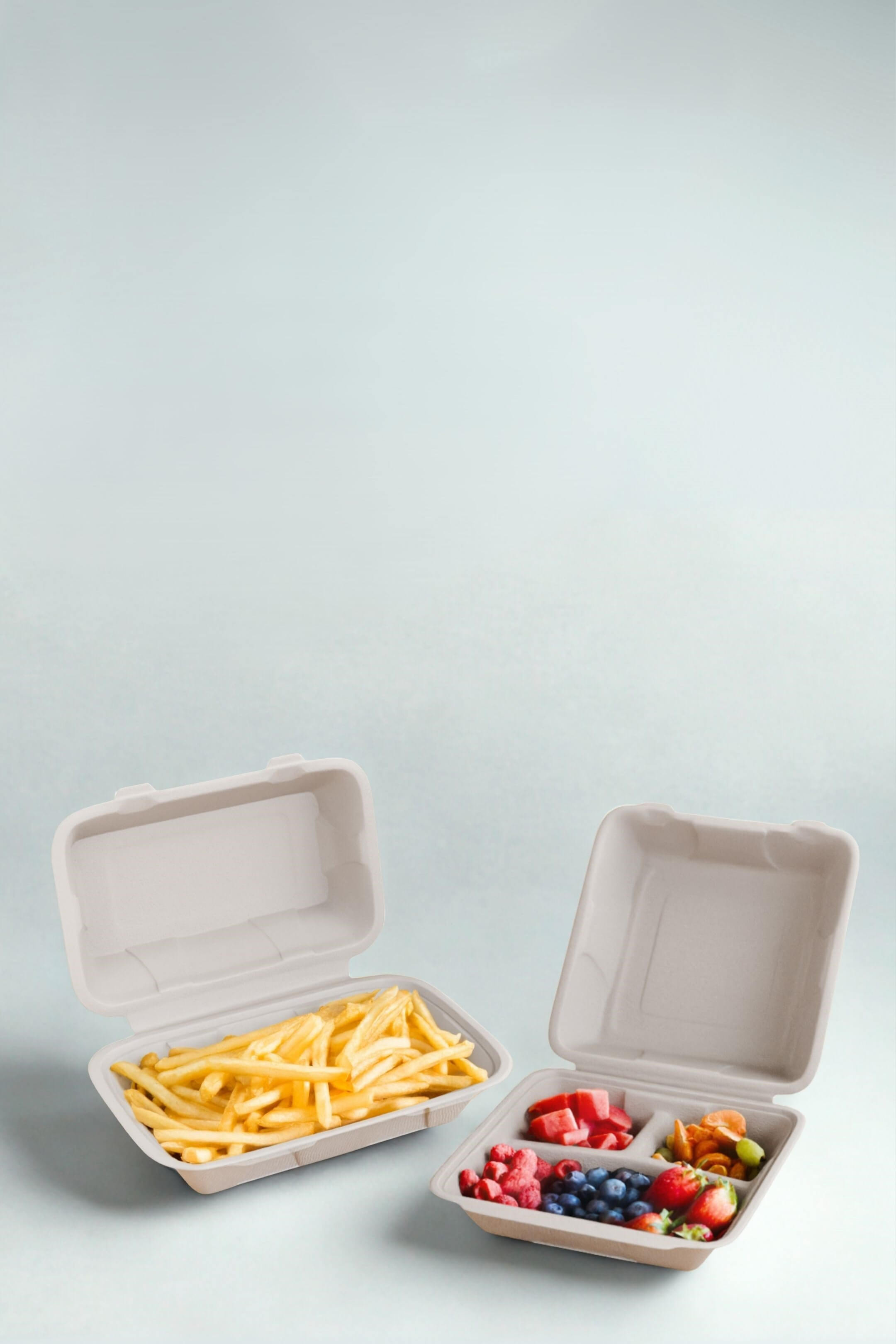 Eco-friendly clamshell containers - biodegradable sugarcane bagasse takeaway packaging