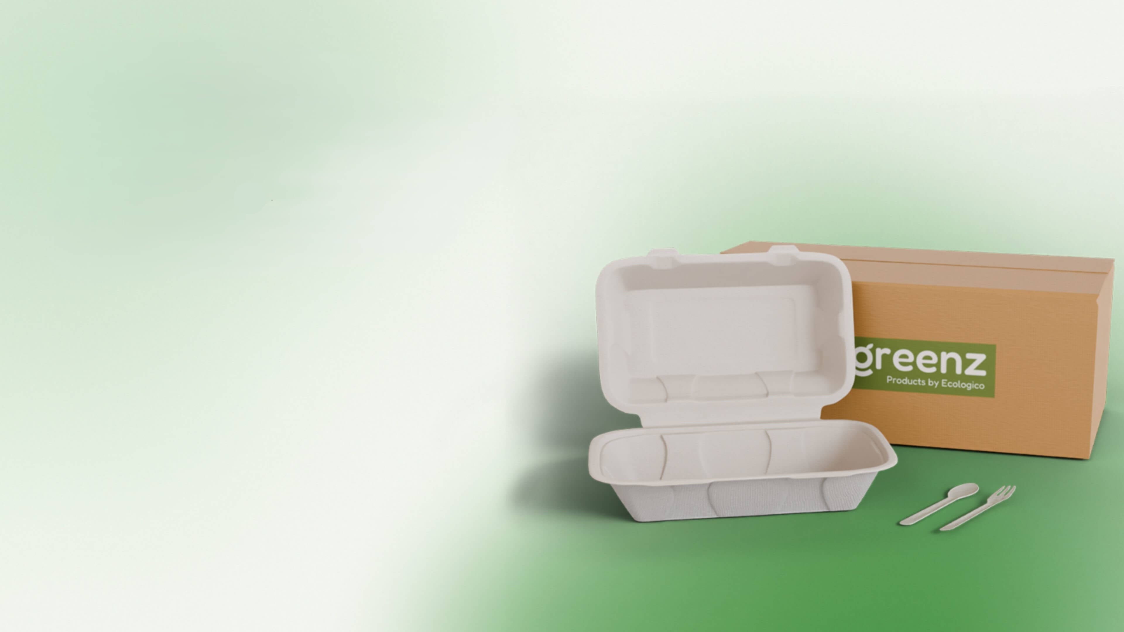 EcoGreenz biodegradable plates and takeaway containers made from sugarcane bagasse