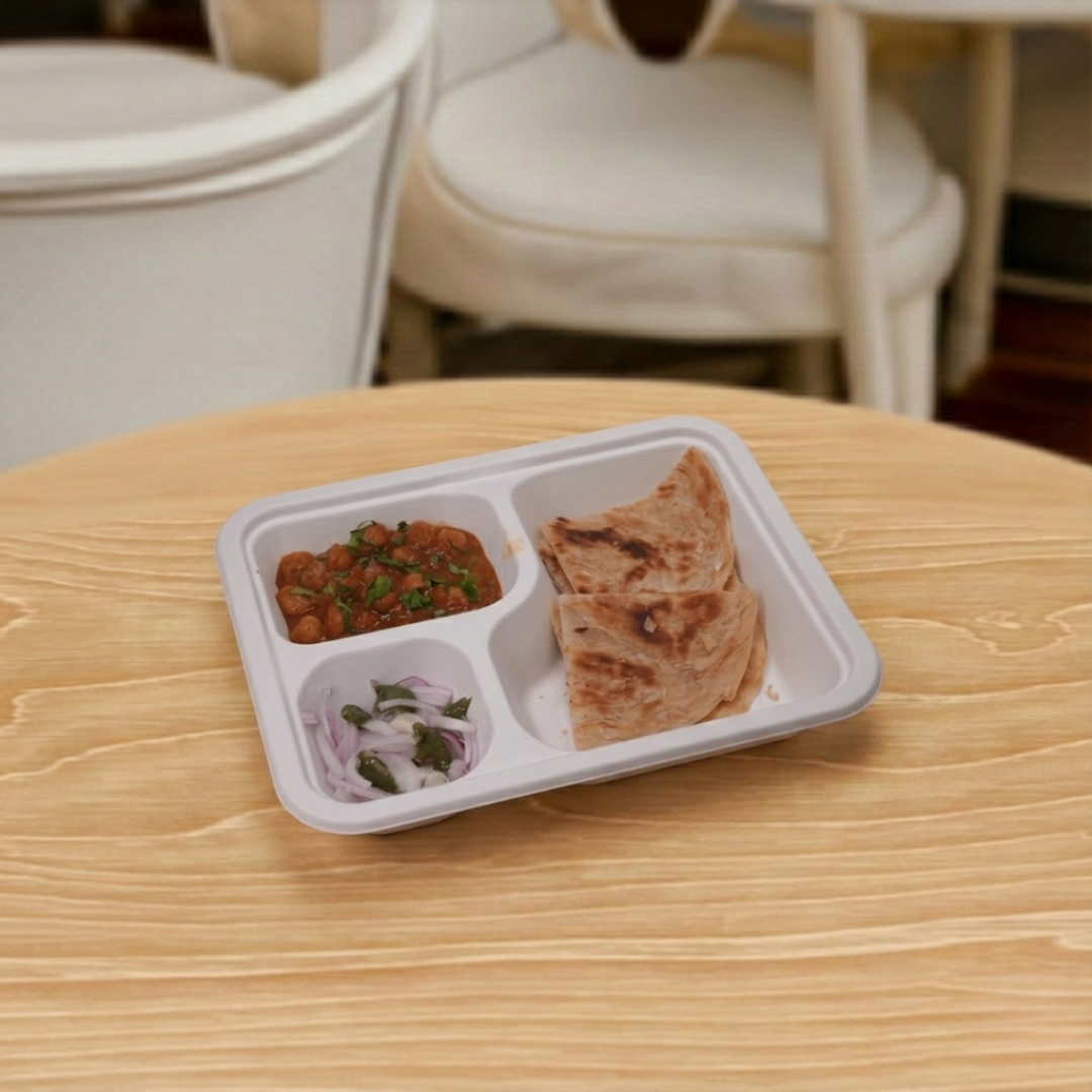 3 CP MEAL TRAY WITH LID (Anti Leak)