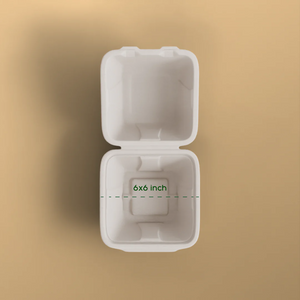 6x6 Bagasse Clamshell, Disposable Clamshell, Bagasse Clamshell Containers, Eco friendly Clamshell,