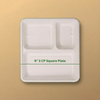 9 Inch 3 Compartment Square Bagasse Plate | Biodegradable Thali | EcoGreenz India
