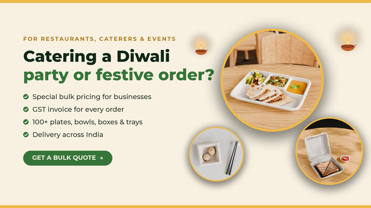 Bulk biodegradable tableware for restaurants, caterers and Diwali events – EcoGreenz bulk quote