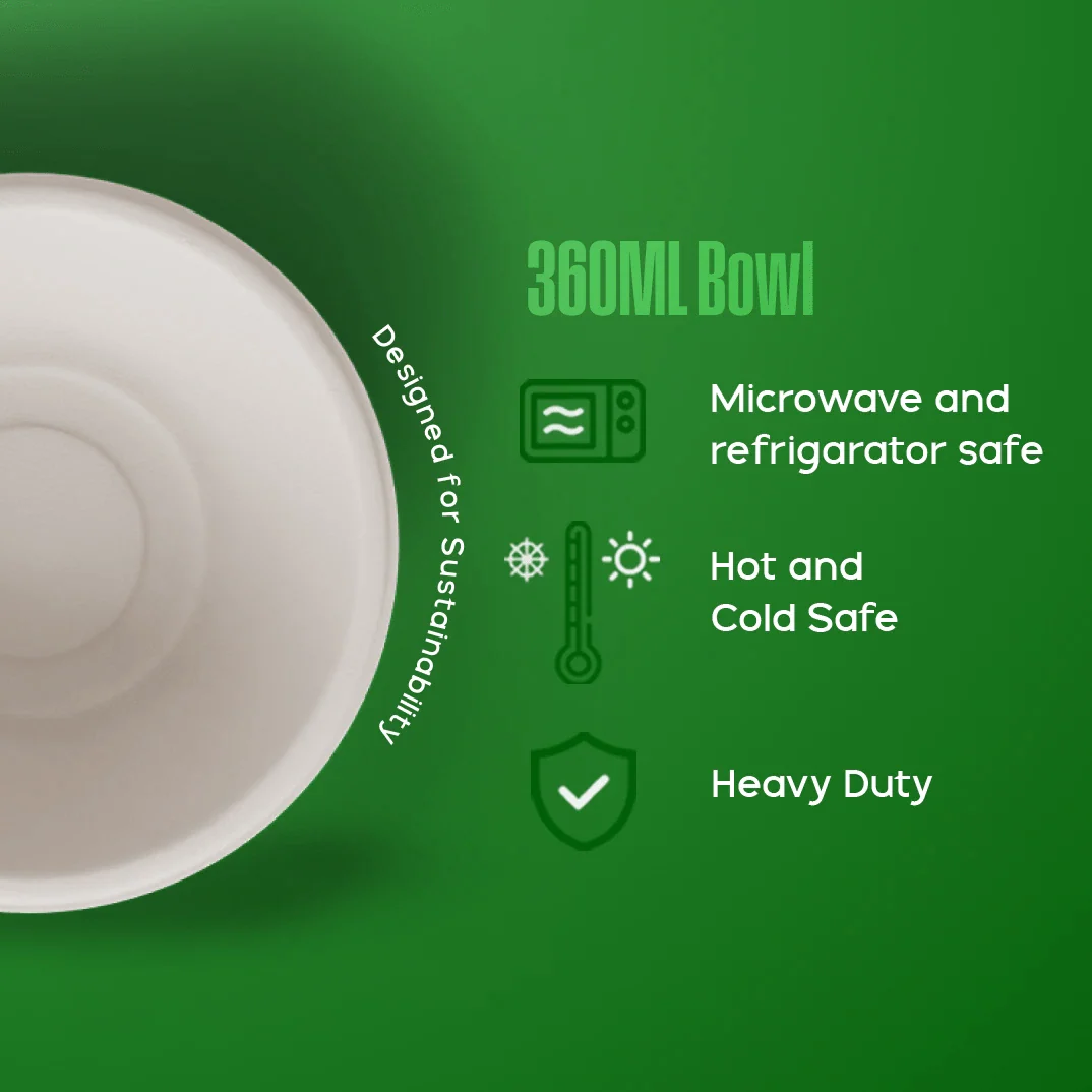 14 OZ (480ML) Bowl Side View | Biodegradable Sugarcane Bagasse | EcoGreenz India